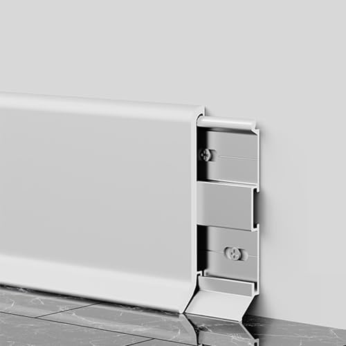 Purzen Battiscopa in Alluminio, Installazione Facile con Clip, Resistente alla Ruggine, Decorazione Murale Moderna, Protezione Duratura del Bordo del Pavimento,Bianca
