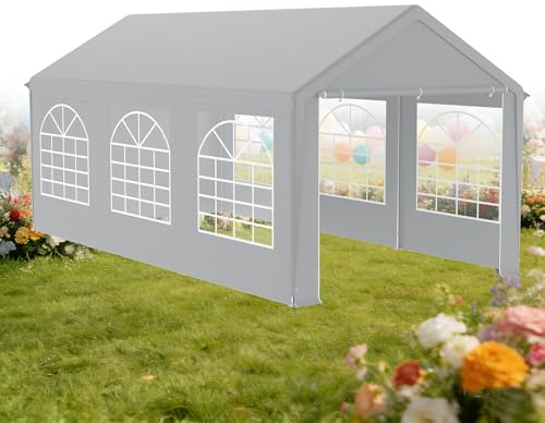 XMTECH Partyzelt Pavillon 3x6m Grau mit Fenster, wasserdicht & UV-Schutz, verstärkter Rahmen, abnehmbare Seitenwände, allwetterfest gegen Sonne und Regen, passend für Hochzeit, Bankett