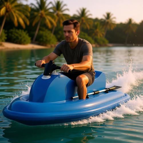 LwiftGal Moto AcuáTica Inflable De Verano con Scooter Submarino (Motor De 500w), Bote Inflable EléCtrica De 220 Kg para Adultos, Ideal para Deportes Acuáticos Y Snorkel Blue-Nothrusters