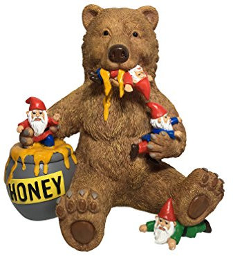 GlitZGlam Miniaturbär und Zwerge mit Honig - Eine Gartenzwergstatuette für Ihren Feengarten