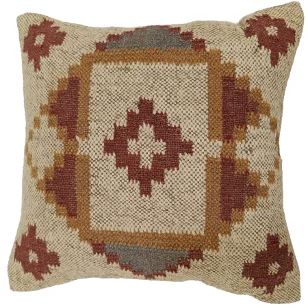 tradestar Kelim Kissenbezug 18 x 18, handgefertigt Kissen, Kelim Teppich Kissen, Indian Kissenbezug aus Jute, Vintage Kissen Fall, Ethnic Kissen 18X18 Inches Muster 12