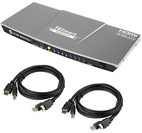 TESmart 4x1 HDMI KVM Switch 4K@60Hz 4:4:4 Ultra HD | 4 Port KVM Switcher 4 in 1 out with 2 pcs of 1.5 m KVM Cables Supports USB 2.0 Devices Control up to 4 computers/servers/DVR- Mystic Grey