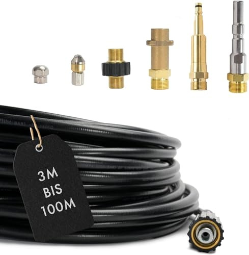 Tuyau de nettoyage professionnel 7 pièces pour Karcher Kränzle NILFISK ALTO WAP HD HDS connexion 1/8 ET : M22 x 1.5 IT, adaptateur à baïonnette, adaptateur KEW, 2 buses, Quick Connect (35m)