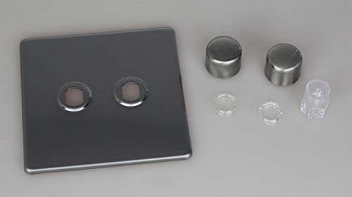 Varilight Double Matrix Dimmer Kit - Screwless Brushed Steel With Brushed Steel Knob
