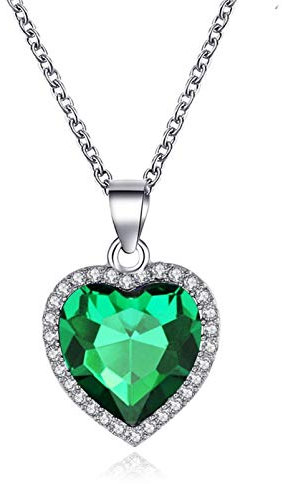 HMOOY Titanic Coeur de l'Océan Collier, Titanic Collier Pendentif Émeraude Collier Coeur Saphir Collier Petit Coeur Bleu Collier Cristal Argenté Collier Titanic Bijoux pour Femme Filles, Cristal,