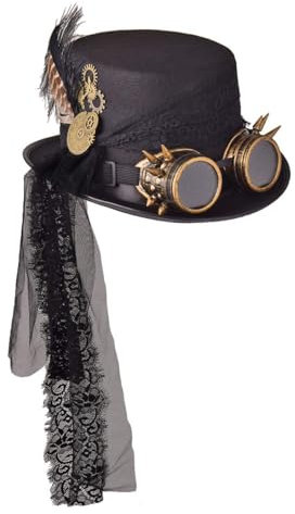 COSDREAMER Unisex Steampunk Zylinder Halloween Kostüm Hut mit Brille Schwarz 1 60cm