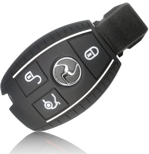FOAMO Autoschlüssel Hülle kompatibel mit Mercedes Benz 3-Tasten - Silikon Schutzhülle Cover Schlüssel-Hülle in Schwarz Weiß