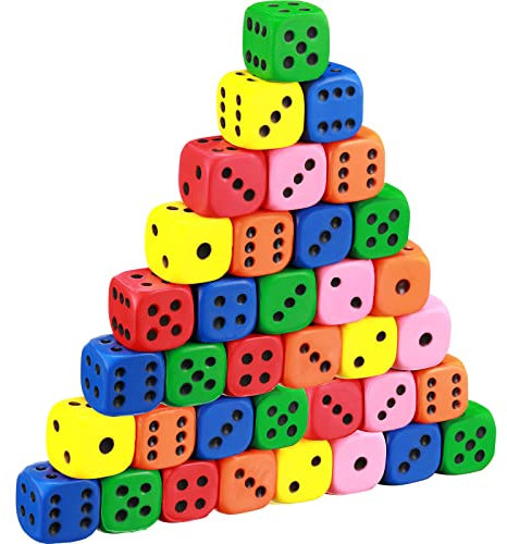 Schaumstoff Würfel Set 36 Stücke Weiche Würfel Sortierte Bunte Würfel mit Zahlen Punkten für Jungen Mädchen, Bauen, Lernspielzeug, Matheunterricht, Zeitvertreib, Party und Klassenzimmer