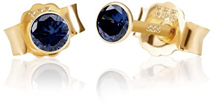 NKlaus Paar 3,5mm 333 Gelb Gold 8 Karat Ohrstecker Kristall Zirkonia Dunkelblau Butterfly Verschluss Damen Mädchen 3365