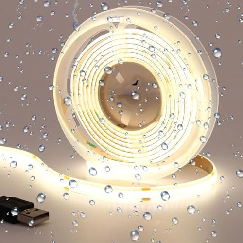 GOMING USB COB LED Strip Natürliches Weiß 4000K DC 5V LED Streifen 2M 320LED/M CRI 93+ LED Band Selbstklebend IP65 Wasserdicht Lichtband für Heim Küche Deko