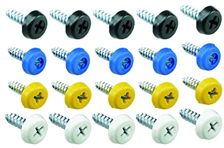 KafTon 20Pack Number Plate Fixing Fitting Oversized Screws 5x Blue, 5x Black, 5x White, 5x Yellow