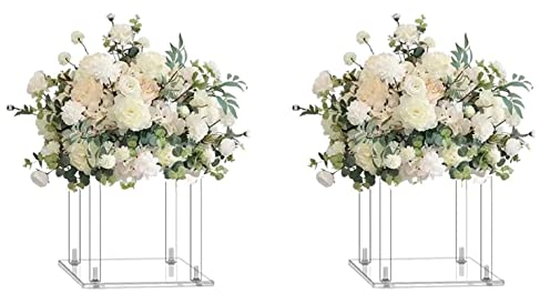 Simprefine 2 Stück 25,4 cm Acryl-Kristall-Mittelstücke für Hochzeit, Tischdekoration, Hintergrund, Blumenständer, transparente Säule für Mariage, Event, Party, Blumendekoration