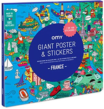 OMY - Poster zum Aufkleben Frankreich – Riesiges Poster + 100 Sticker, POSTIK09, Einheitsgröße, Weiß