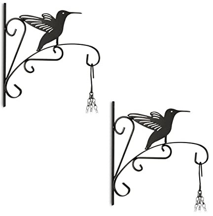 Relaxdays Blumenampel Halterung, 2er Set, Vogel, Wandmontage, HBT 30x29,5x2 cm, Ampelhaken außen & innen, Eisen, schwarz