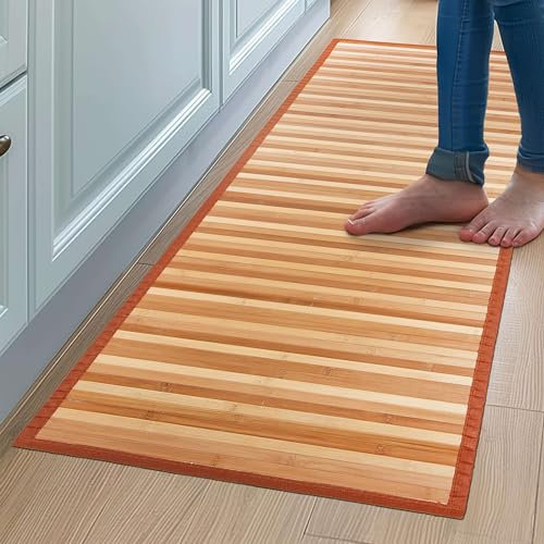 CosìCasa Tappeto Bamboo Cucina Antiscivolo | Passatoia Cucina Idrorepellente, Facile da Pulire e Realizzata con Materiali Sostenibili | Tappeto Bambu Effetto Degrade (Natural, 50 x 75 cm)