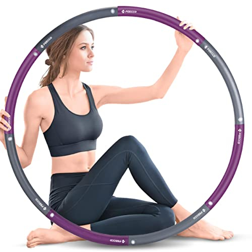 FEECCO Hula Hoop Reifen Erwachsene - hullahub Reifen zum abnehmen - 1,4 kgs Lila und Grau
