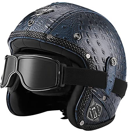 Casco vintage retrò Scooter Casco jet ciclomotore Casco mezzo casco in pelle 3/4 con visiera Casco aperto per uomo e donna Certificazione DOT ECE,C-L=(59~60cm)