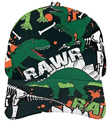 KJHBVND Baseballkappe für Herren und Damen, Schwarz T-Rex Chirosaurier Triceratops Dinosaurier Skelett Hip Hop Caps Dad Trucker Cap Verstellbare Snapback Hüte, Schwarz , One size