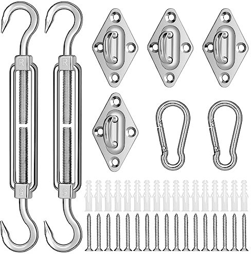 Kit Fissaggio Tenda a Vela, Kit di Fissaggio per Vela Parasole, Kit di Installazione per Tenda a Vela Rettangolare e Triangolare, Acciaio Inossidabile Kit Accessori di Montaggio per Giardino