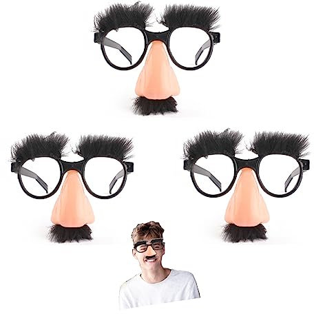 Eterspr 3 Stück Große Nase Lustige Brille, Schnurrbart Plastik Verkleidungsbrille, für Halloween Weihnachten Fool's Day Kostüm Party(Schwarz)