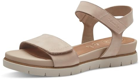 Tamaris Comfort Damen Sandalen flach aus Leder mit Klettverschluss