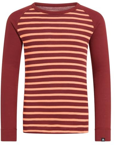 Odlo Kinder Funktionsunterwäsche Langarm Shirt mit Streifen Print Active WARM ECO, Spiced Apple - live Wire, 116