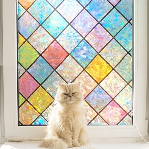 Fensterfolie Selbsthaftend Regenbogen Folie Fenster Sichtschutz,Klebefolie Regenbogenfolie Blickdicht Glasfolie Selbstklebend Sticker Regenbogeneffekt