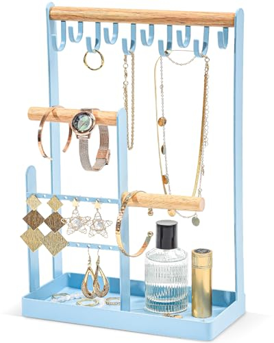 ProCase Schmuckständer Schmuckhalter Schmuckbaum, Schmuck Organizer Ketten Aufbewahrung Ständer Ohrringständer Schmuckaufbewahrung Kettenhalter Jewelry Stand für Halsketten Armbänder Ringe -Himmelblau