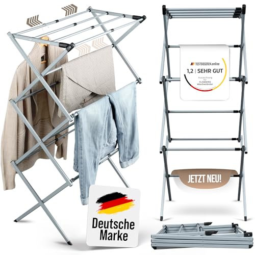 FLOWBERG Wäscheständer | Faltbar & Ausziehbar | Platzsparender Trockenständer | Ideal für Kleine Räume | Leichtes Design | Einfache Montage (grau)