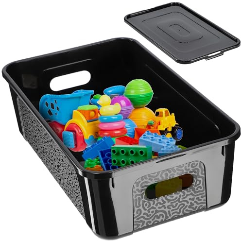 KADAX Rechteckige Aufbewahrungsbox mit Deckel, Aufbewahrungsbehälter, Stapelbehälter, Plastikbox, Kunststoffbox, Platzsparende Aufbewahrungskiste (5L, Schwarz)