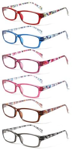Kerecsen 6 Pack Reading Glasses for Women Blue Light Blocking Spring Hinges Pattern Design Glasses for Reading (+0.5, 6 Pack Mix Color)