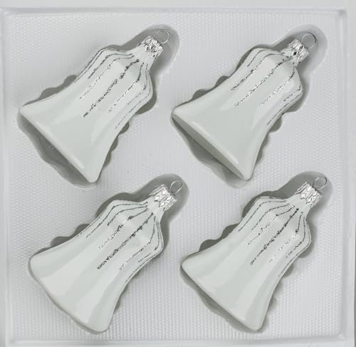 Navidacio 4 tlg. Glas-Glocken Set in Hochglanz Rot Silber Regen - Neuheit - Christbaumkugeln - Weihnachtsschmuck-Christbaumschmuck