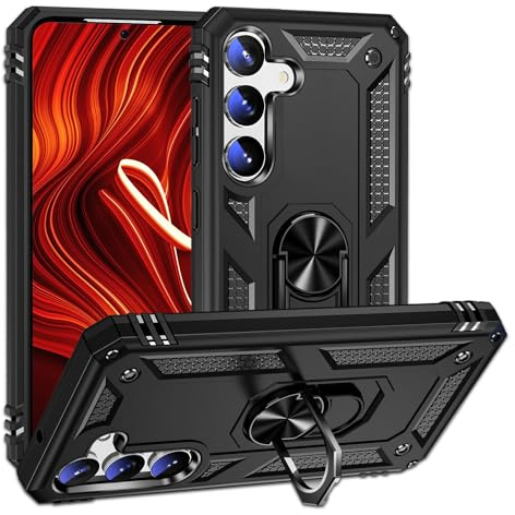NALIA Panzerhülle für Samsung Galaxy S24 Plus - Hülle, Schwarz | 2-lagiger Aufprallschutz, TPU-Kern mit PC-Außenschale, Integrierte Metallplatte, Griffig bei Nässe, RINGDEFEND
