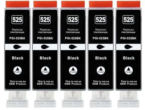 5 XXL Druckerpatronen kompatibel zu PGI-525 BK Schwarz für Canon PIXMA IP4850 IP4950 IX6550 MG5150 MG5250 MG5350 MG6150 MG6250 MG8150 MG8250 MX715 MX885 MX895