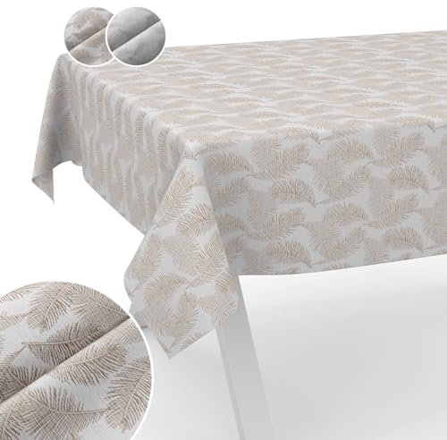 Tischdecke Stoff abwaschbar Lurex Tischtuch Tafeldecke Teflon beschichtet pflegeleicht Lotuseffekt schmutz- & wasserabweisend Kate Floral Blätter 220x140cm Schnittkante Gold