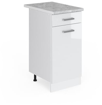 Vicco Meuble Bas Universel R-Line, Blanc Haute Brillance/Blanc, 40 cm avec tiroir, avec Plan de Travail