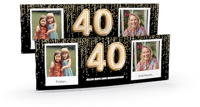 Banner zum 40. Geburtstag selbst gestalten (50cm x 150cm) Personalisierter Geburtstagsbanner für Mann und Frau mit Bildern und Texten I Deko Fahne
