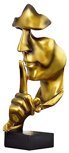 Moaobooh Skulptur Deko，Schweigen ist Gold Statue,Deko Figuren, Home Ornament Kreative Kunstharz Skulptur Ornament Arbeitszimmer Büro Regal Tischdekoration (Gold)