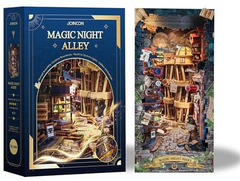 Mkitnvy Book Nook DIY Kit, Puppenhäuser Miniatur Haus Nachtgasse Kit mit Staubschutz, Buch Ecke Miniatur Kit für Erwachsene Teens Bauen hölzerne 3D Holzpuzzle Art Model Kit (Nachtgasse)
