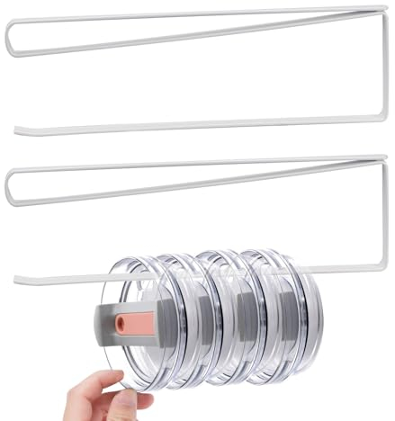 lasuroa 2 Stück Becher Deckel Organizer, Hängend Becherdeckelhalter im Schrank Klebstofffrei Becherdeckel Organizer Becherdeckel Haken für Küche Arbeitsplatte Schrank (Weiß)