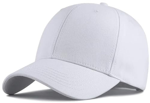 WOYUANSHA Herren Kappe Hut Harte Baumwolle Einfarbig Männliche Sport Mützen Lady Plain Sun Cap Hiphop Big Head Man Baseball Kappe 56-60Cm Weiß