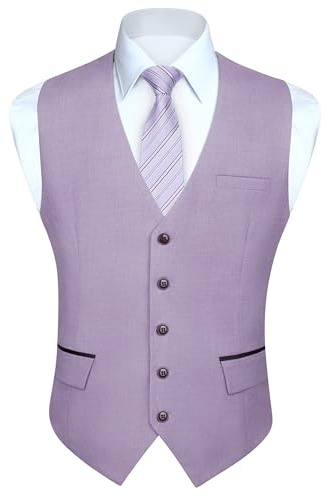 HISDERN Gilets violet Hommes Gilet de mariage classique Gilet de costume de smoking avec poches de mode Coupe régulière 3XL