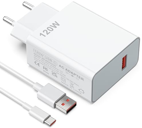 120W Compatible avec Turbo USB C Chargeur pour Compatible avec Xiaomi Mi14 14 Ultra 13 Pro 12 12T 11 Redmi K60 Ultra Note 13 12 Pro+ 5G 11 Poco F6 F5 F4 GT X6 X5 Chargeur Rapide Alimentation Charge