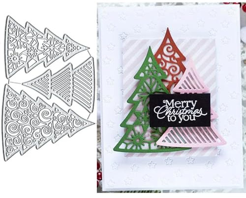 3Pcs Christmas Tree Dies Metal Die Cuts, 3Pcs Christmas Tree Frame Metal Cutting Dies Cut Stencils for DIY Scrapbooking Cards Photo Album Decorative Embossing Paper Dies for Scrapbooking Card Making