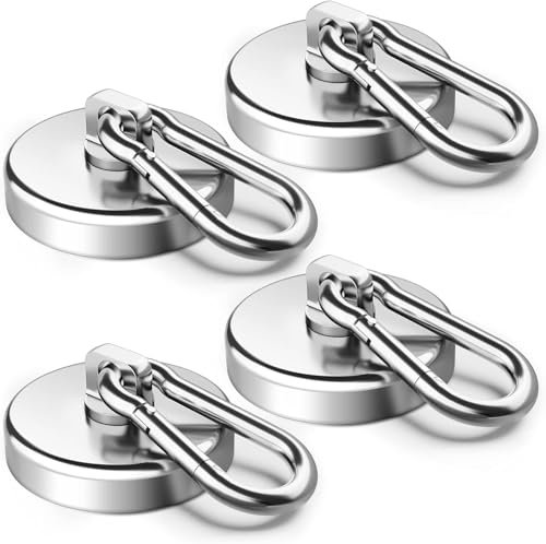 Fhintory Magnethaken Extra Stark 50 KG, 4 Stück Neodym Magnet Haken 42 mm, 360° Drehbar Magnetische Haken, Magnet mit Haken für Kühlschränke Küchen Garage Camping