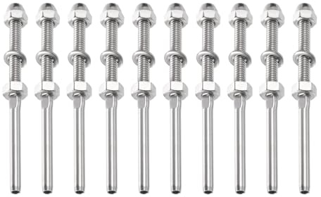 PATIKIL Kit de barandilla de cable de 1/8 pulgadas, paquete de 10 tensores de pernos roscados T316 de acero inoxidable para sistema de postes de madera y metal