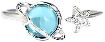 Girl Products Zarter Blauer Planet-Öffnungsring, süßer, anmutiger Fingerschmuck mit Zirkonia-Stern-Accessoires-N25 Gifts