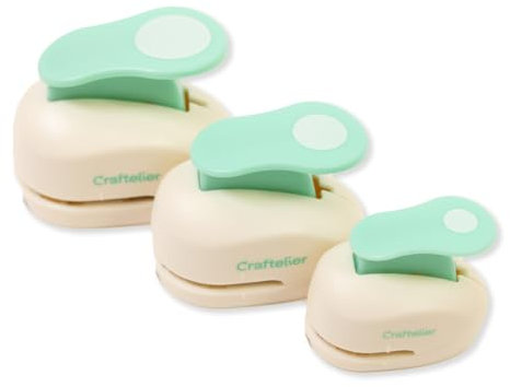 Craftelier - Packung mit 3 Lochern mit Druckhebel, Größen 9,5 cm + 15,7 cm + 2,5 cm, geeignet für Papier und Karton, ideal für Kartenwaren, Basteln und Scrapbooking