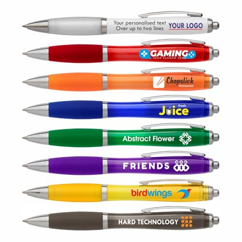 Sign Print Lab Custom UV Printed Contour Pen with Full-Color Business Logo – Personalised Blue Ink with Coloured Grip – Promotional for Branding, Events, Giveaways