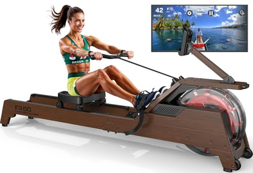 VOWVIT Rudergerät für zuhause: Wasser-Rudergerät aus Holz mit vertikalem Wassertank, Bluetooth-fähig, für Benutzer bis 210CM, 2 Jahre Garantie